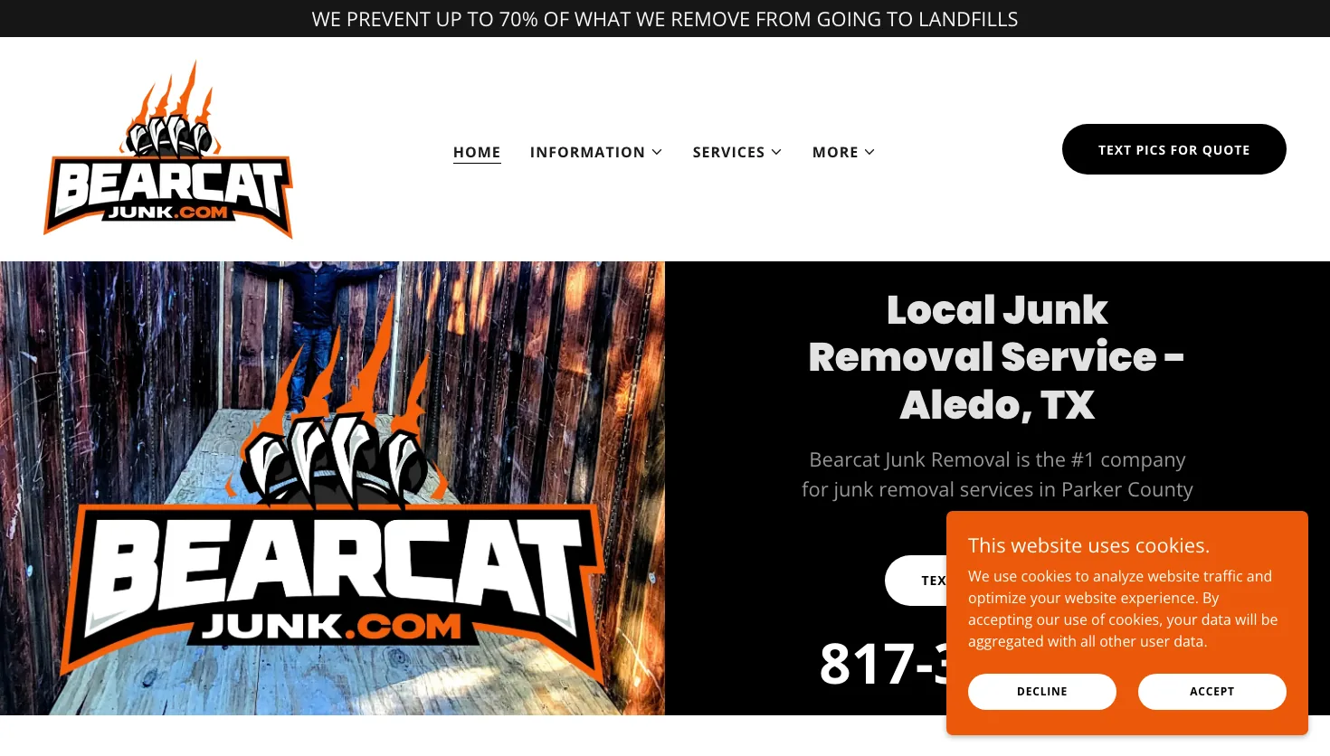 Bearcat Junk Removal website screenshot