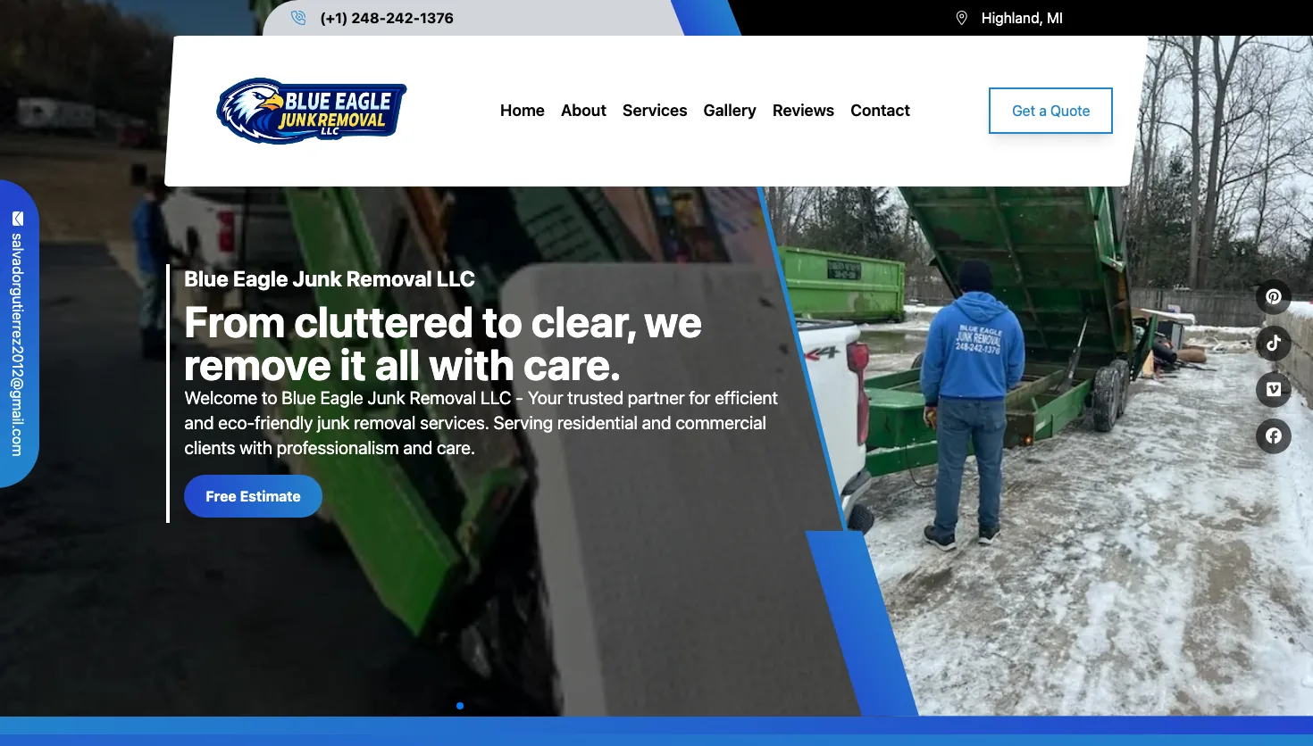 Blue Eagle Junk Removal LLC website screenshot