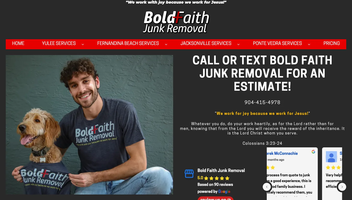 Bold Faith Junk Removal website screenshot