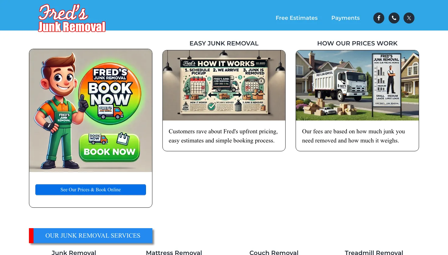 Fred’s Junk Removal website screenshot