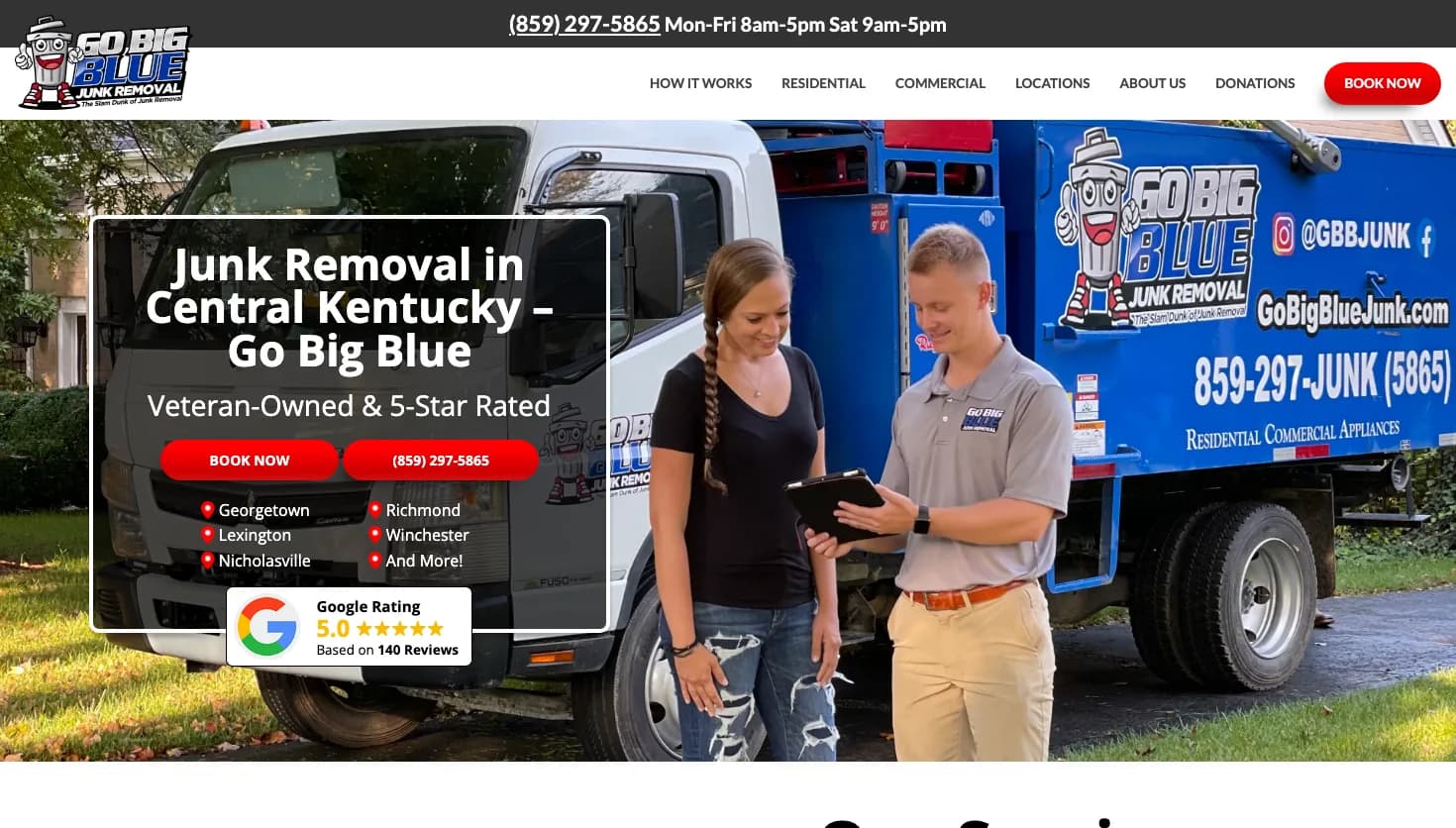 Go Big Blue Junk Removal website screenshot