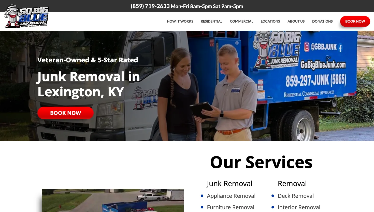 Go Big Blue Junk Removal website screenshot