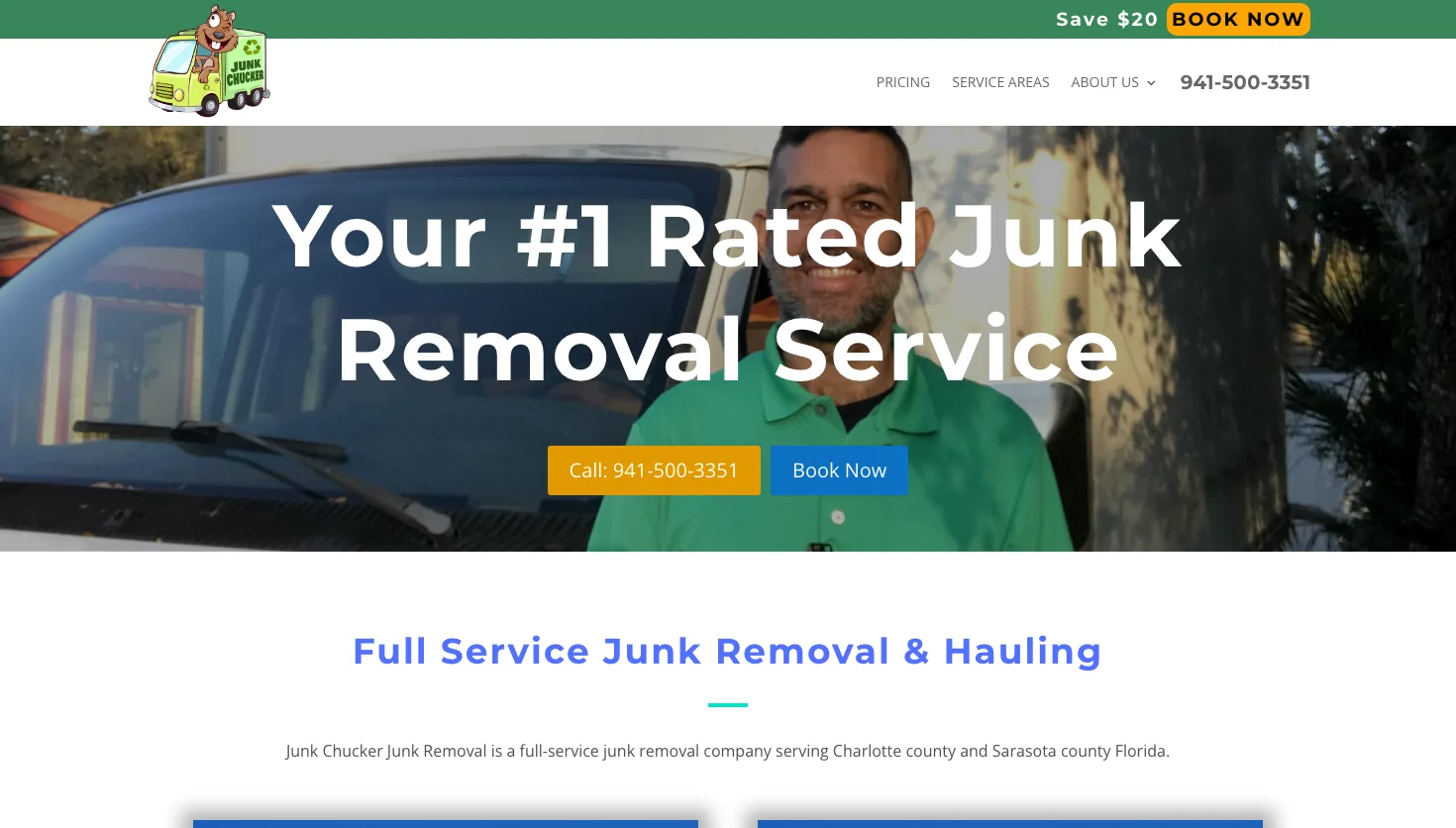Junk Chucker - Junk Removal & Hauling website screenshot