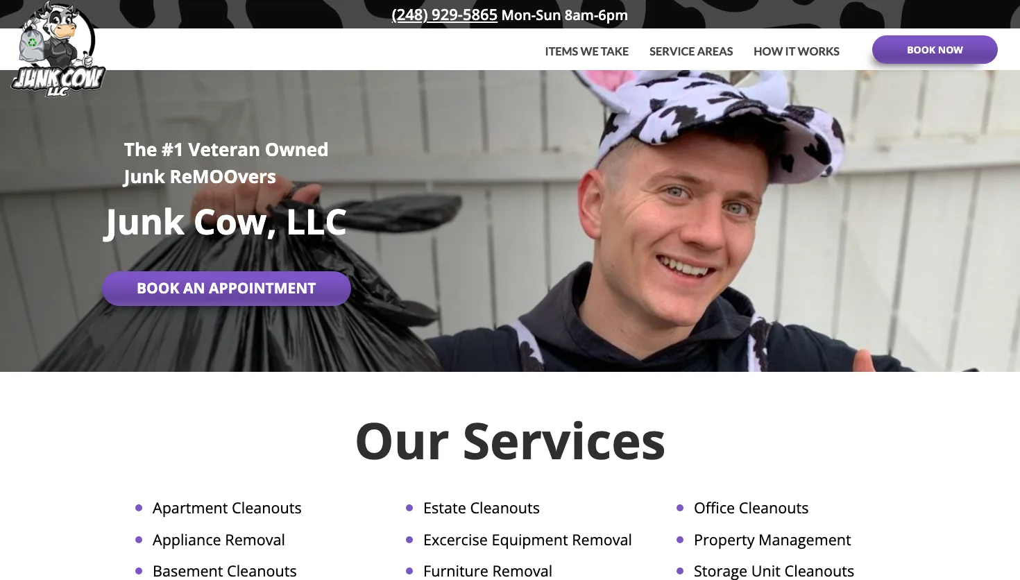 Junk Cow LLC Junk Removal website screenshot
