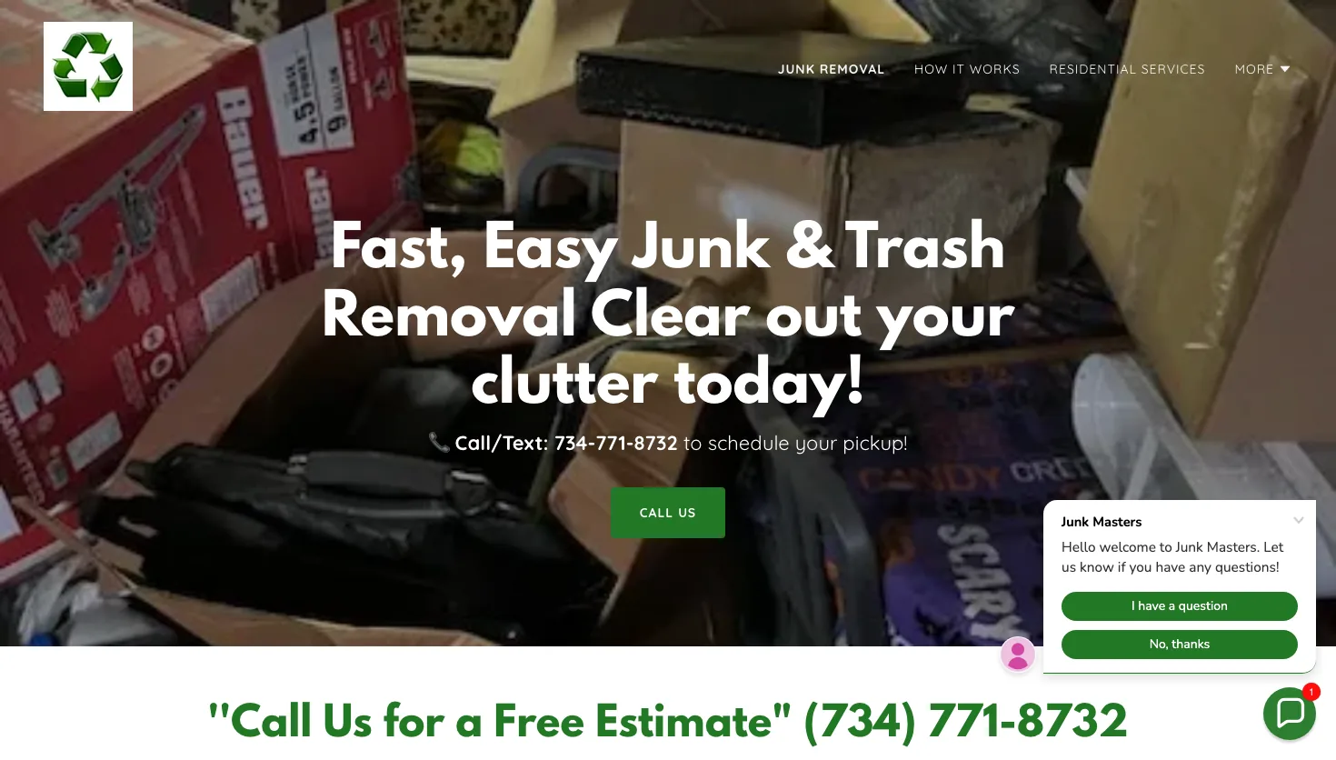 Junk Masters hauling & junk removal website screenshot