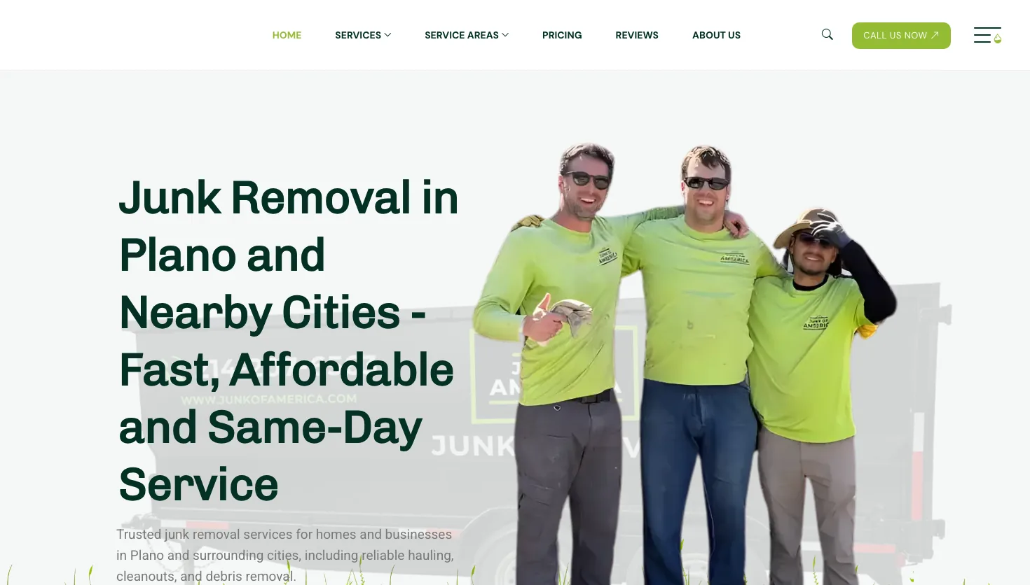 Junk of America - Junk Removal Plano website screenshot