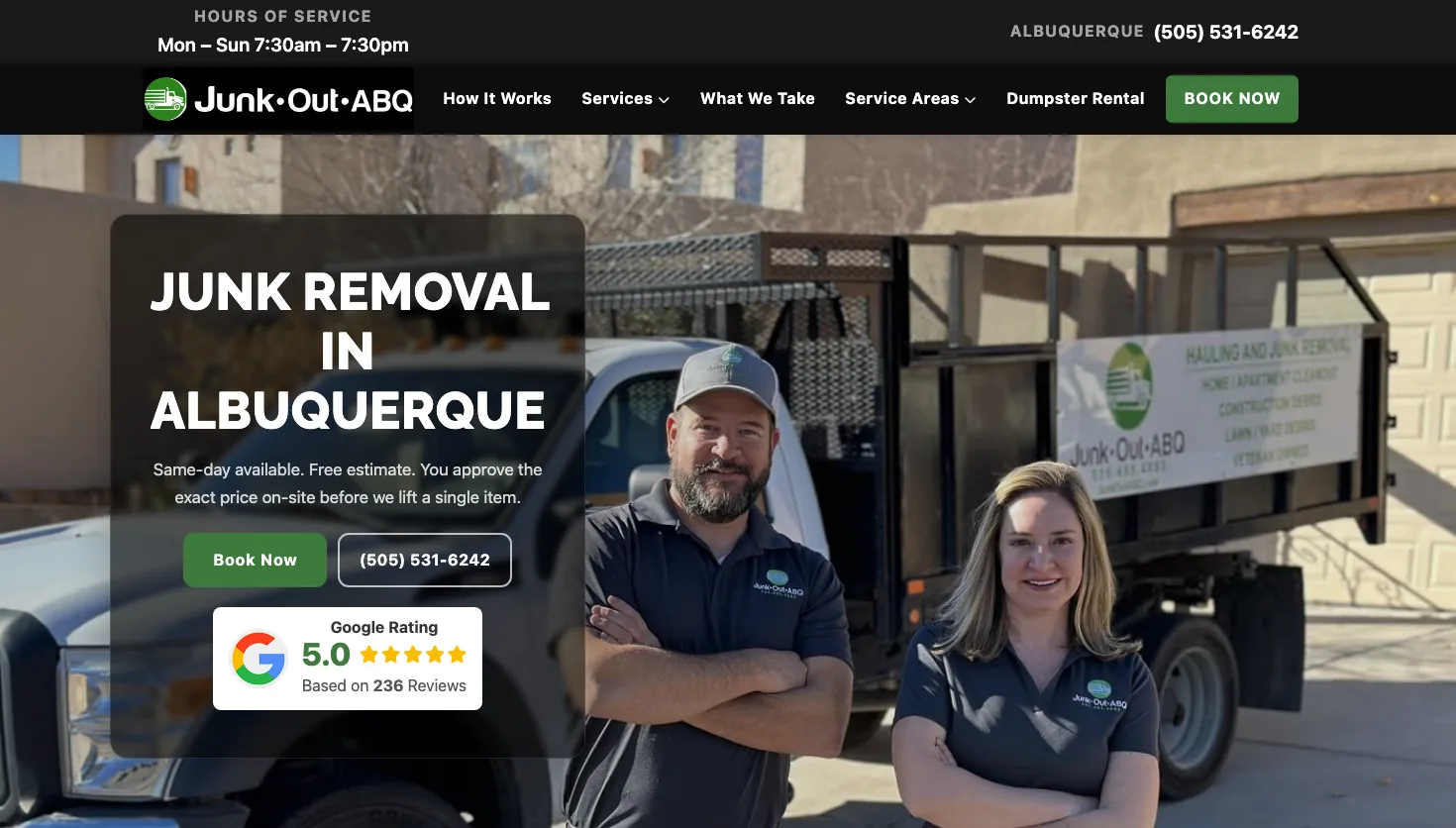 Junk Out ABQ website screenshot