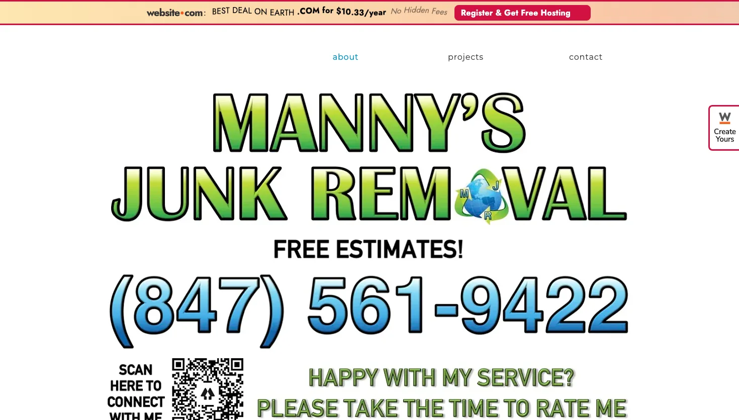 Manny's Junk Removal website screenshot