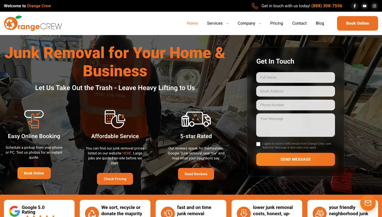 Orange Crew Junk Removal Services website screenshot