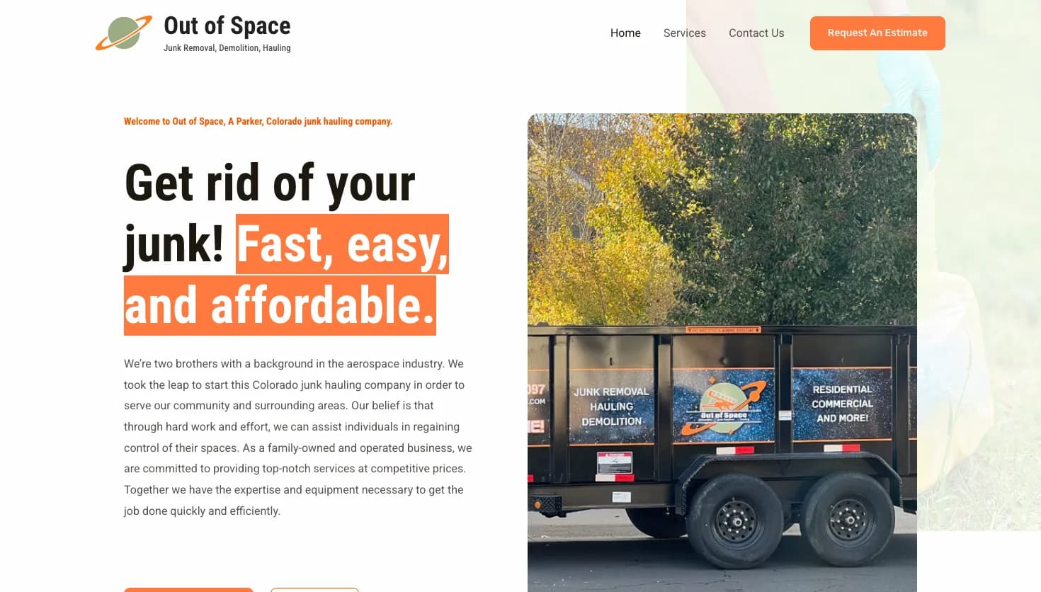 Out of Space Junk Removal & Demolition website screenshot