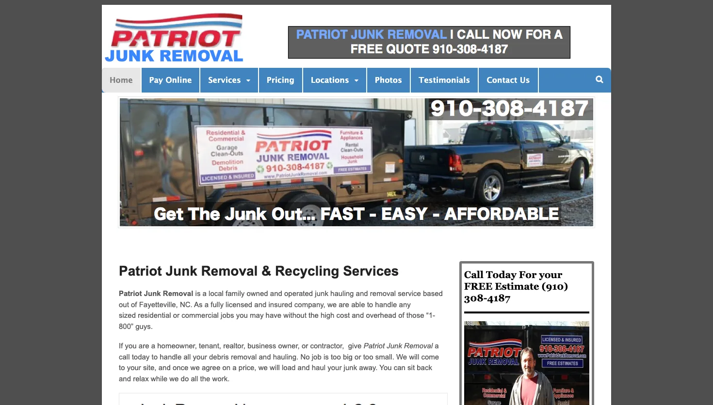 Patriot Junk Removal website screenshot