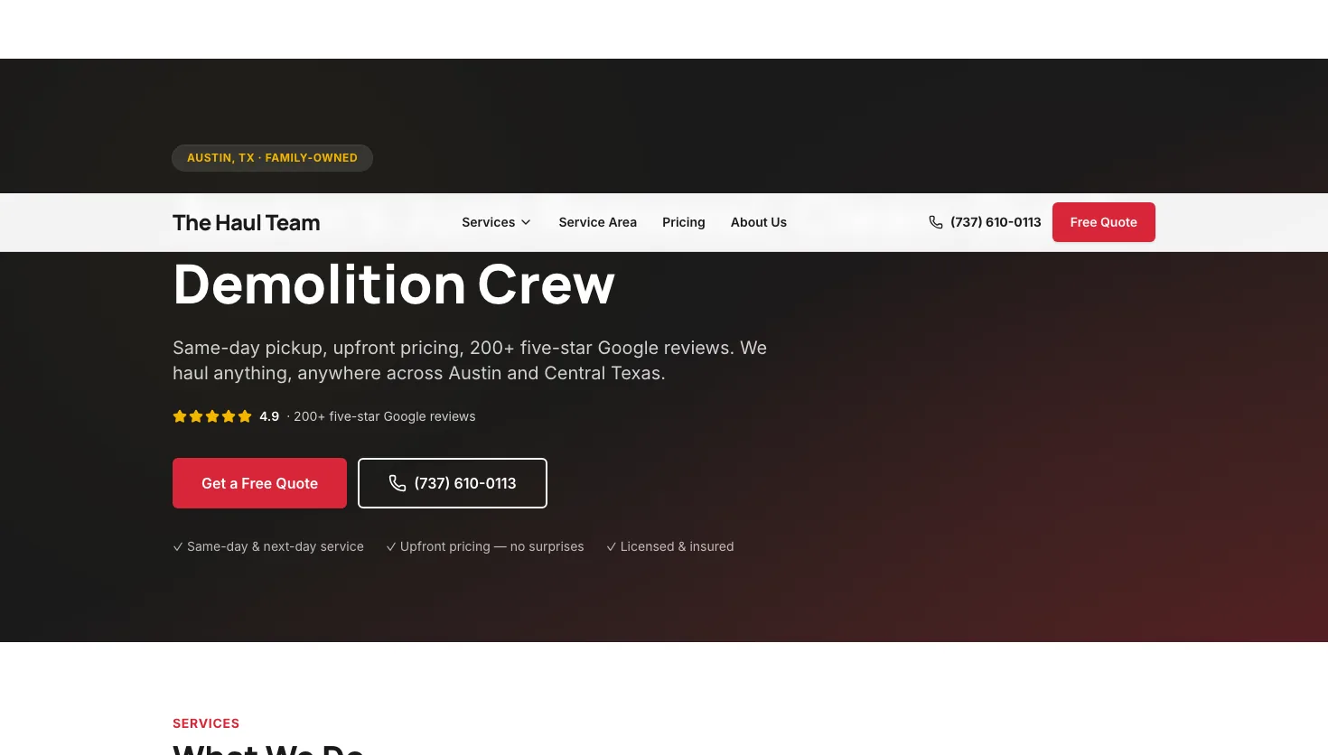The Haul Team website screenshot