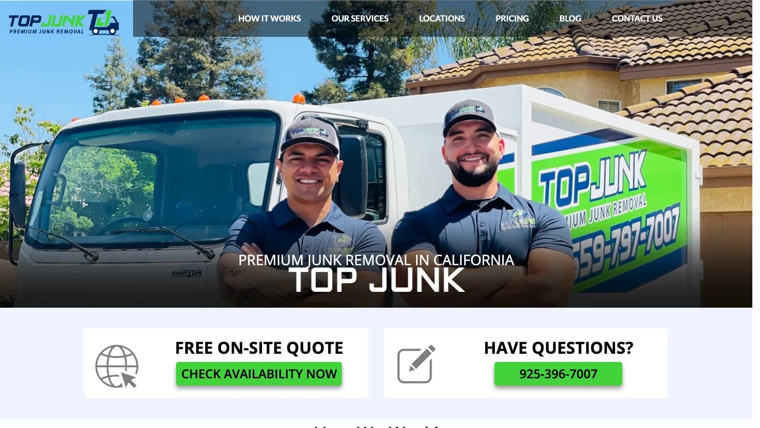 Top Junk Premium Junk Removal - Central Valley website screenshot
