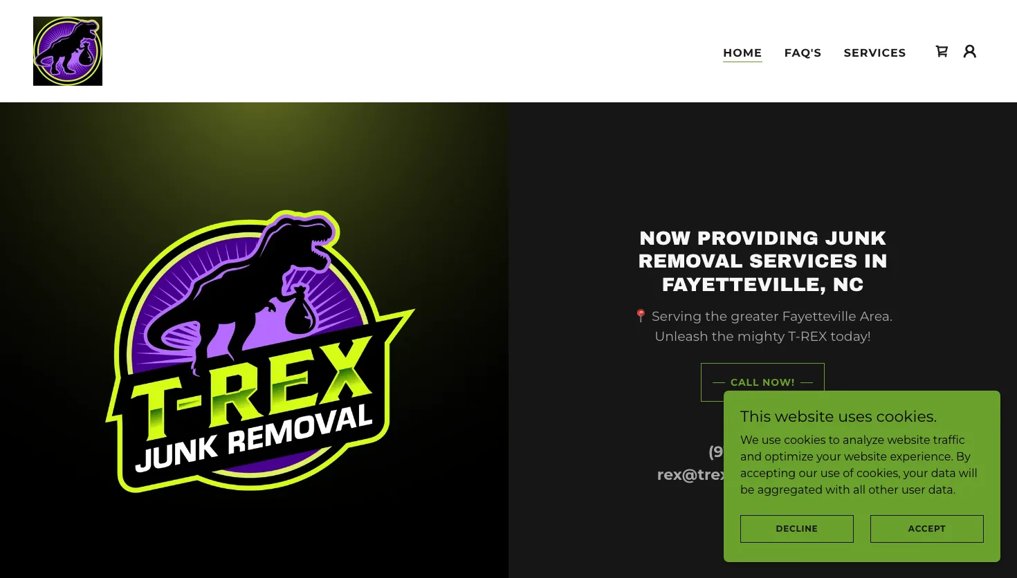 T-Rex Junk Removal website screenshot