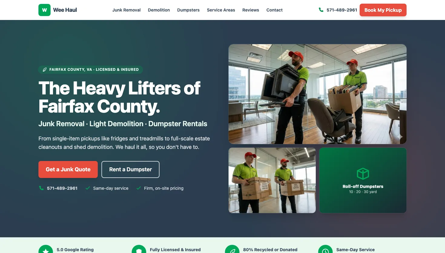 Wee Haul Junk Removal & Hauling website screenshot
