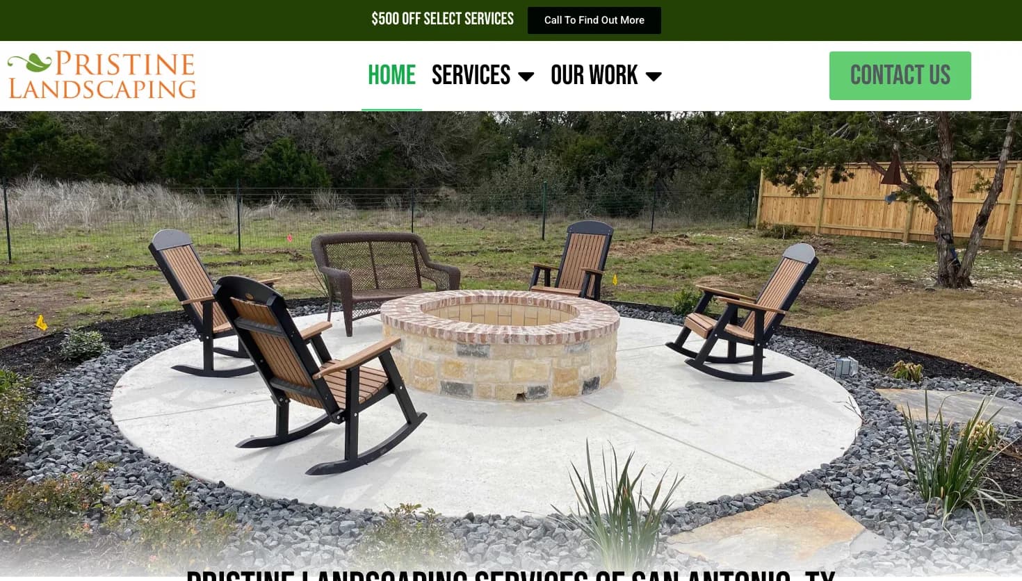 Pristine Landscaping website screenshot