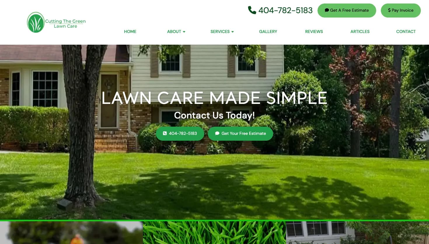 Cutting the Green Lawn Care website screenshot