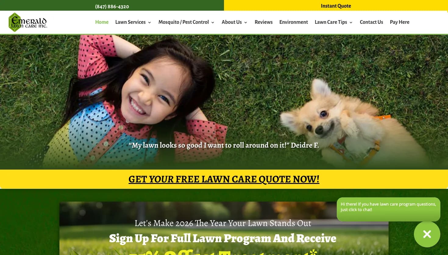 Emerald Lawn Care website screenshot