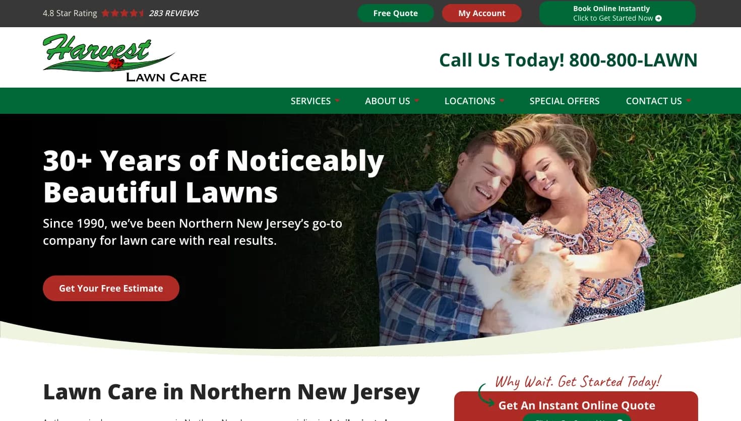 Harvest Lawn Care website screenshot