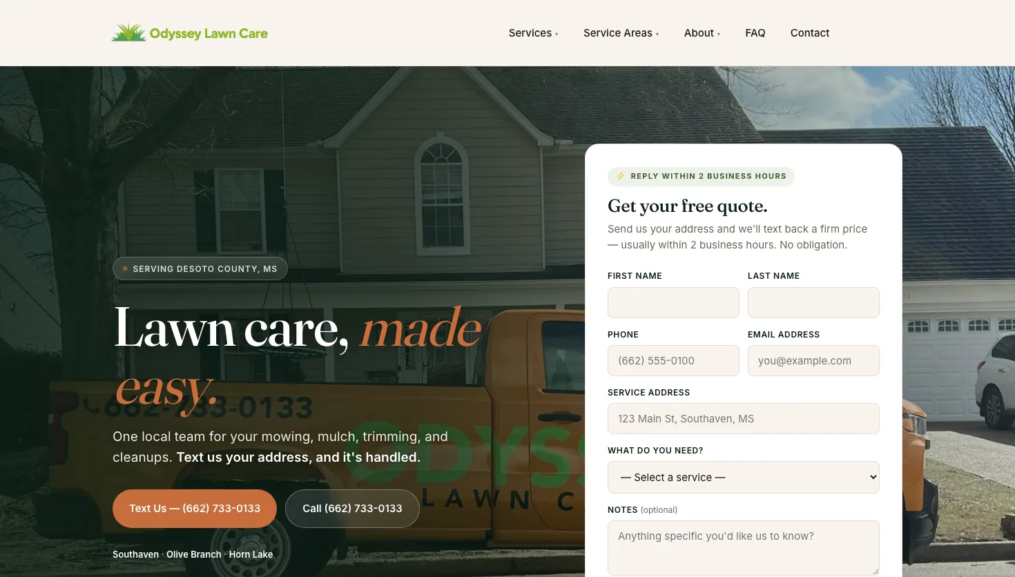 Odyssey Lawn Care LLC website screenshot