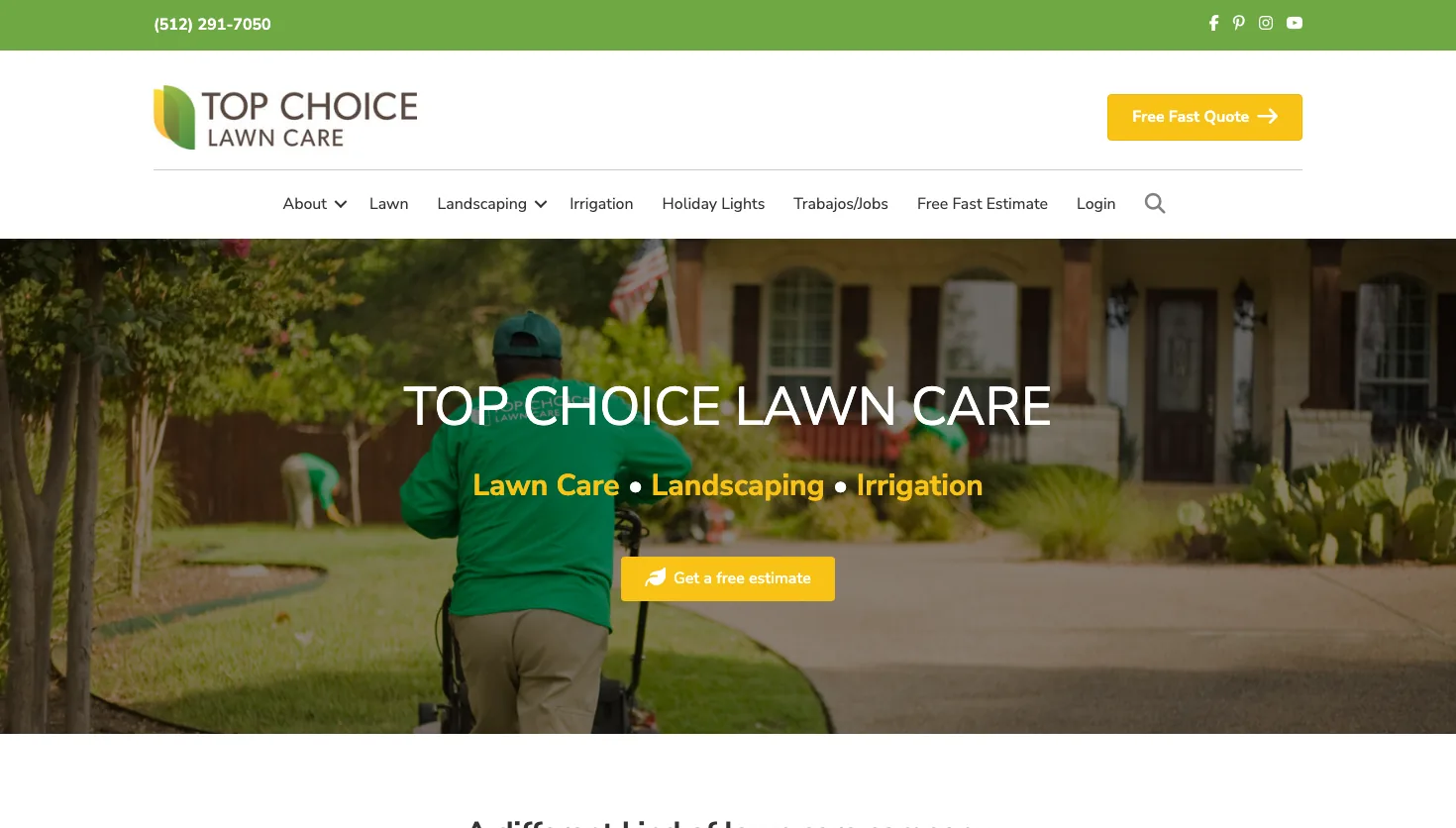 Top Choice Lawn Care website screenshot