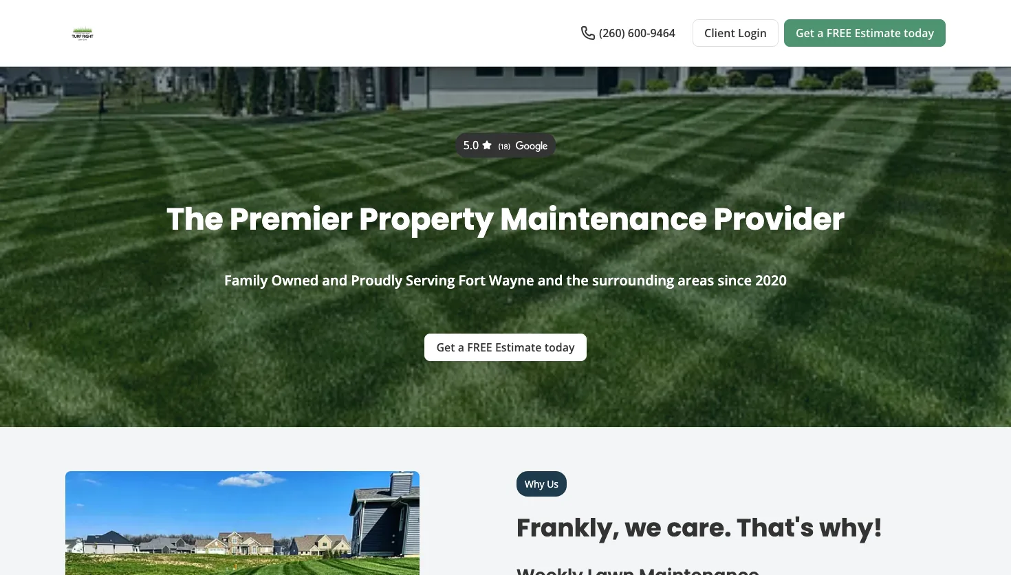 Turf Right Lawn Care, LLC. website screenshot