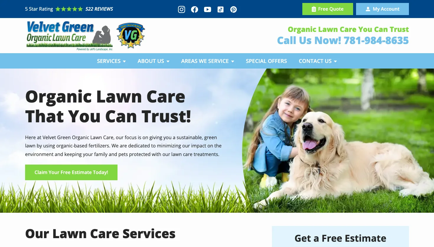 Velvet Green Organic Lawn Care website screenshot