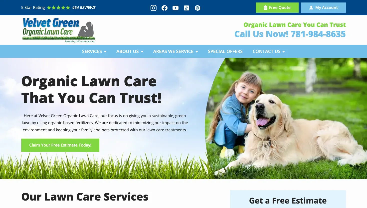 Velvet Green Organic Lawn Care website screenshot