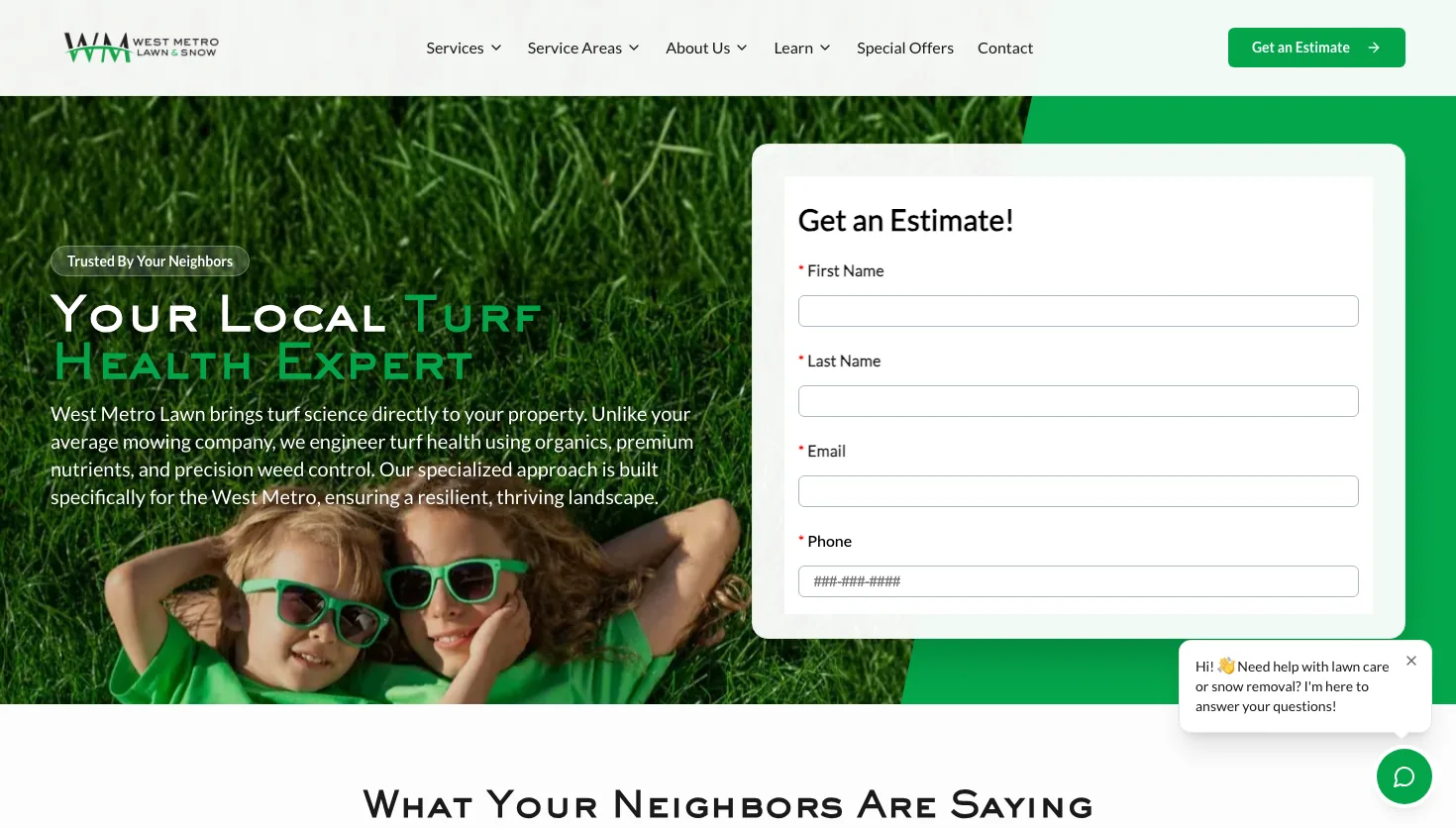 West Metro Lawn Aeration website screenshot