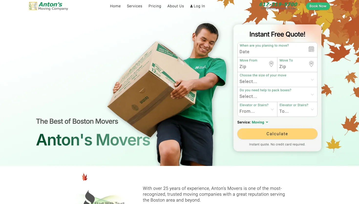 Anton's Movers website screenshot
