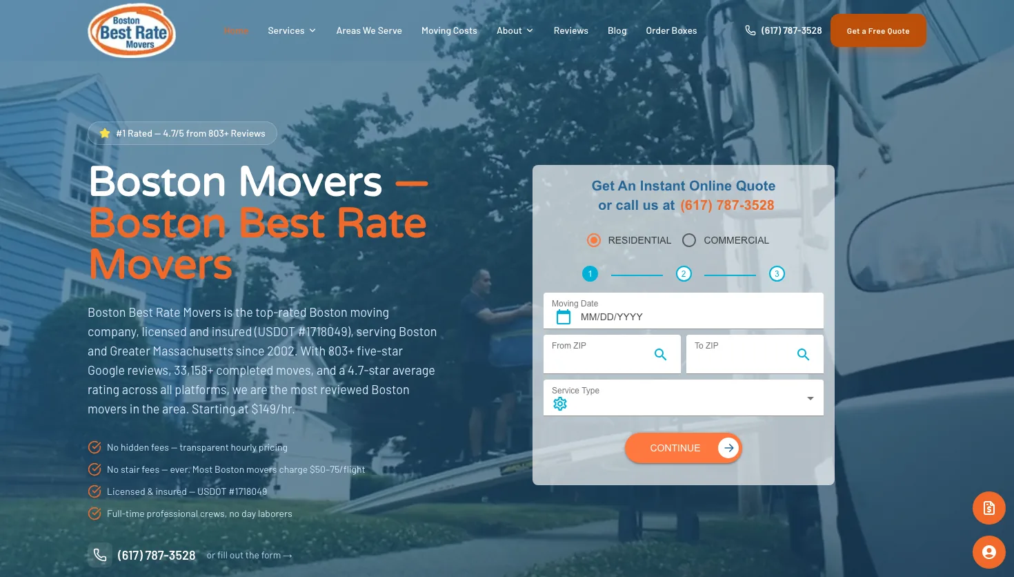 Boston Best Rate Movers website screenshot