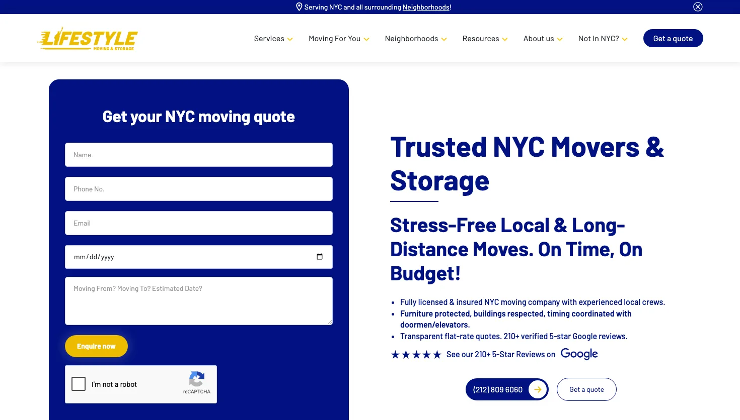 Lifestyle Moving & Storage Miami website screenshot