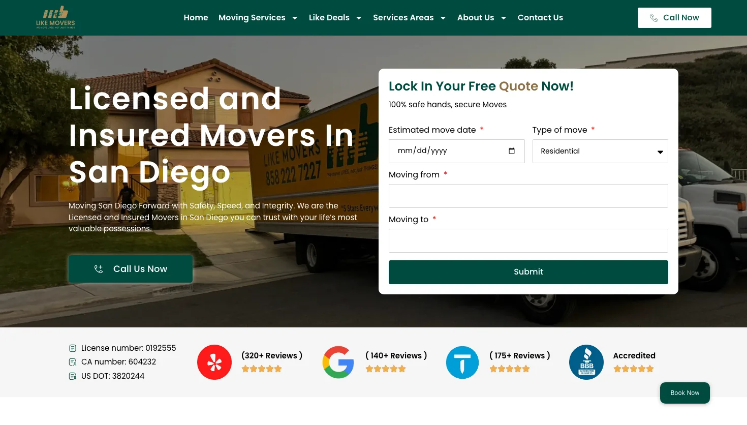 Like Movers LLC website screenshot