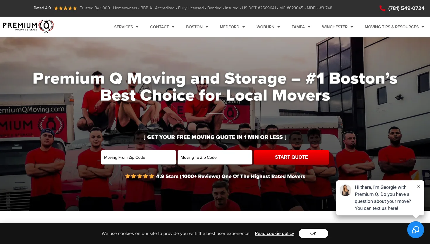 Premium Q Moving and Storage website screenshot
