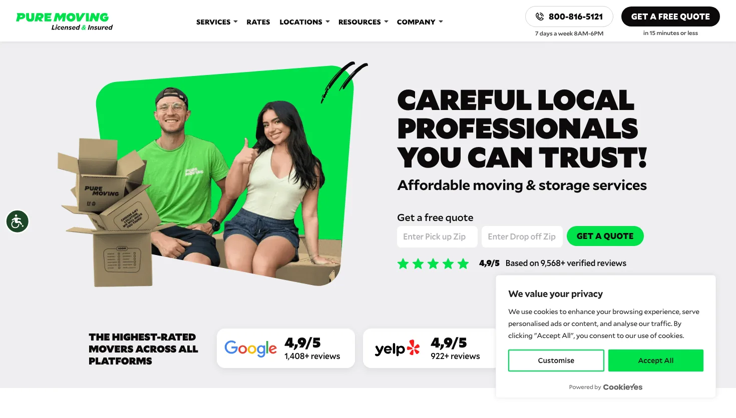 Pure Moving Company Los Angeles Movers Local & Long distance website screenshot