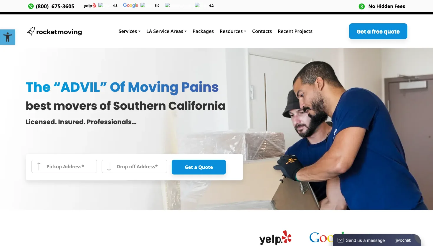 Rocket Moving Services in Los Angeles website screenshot