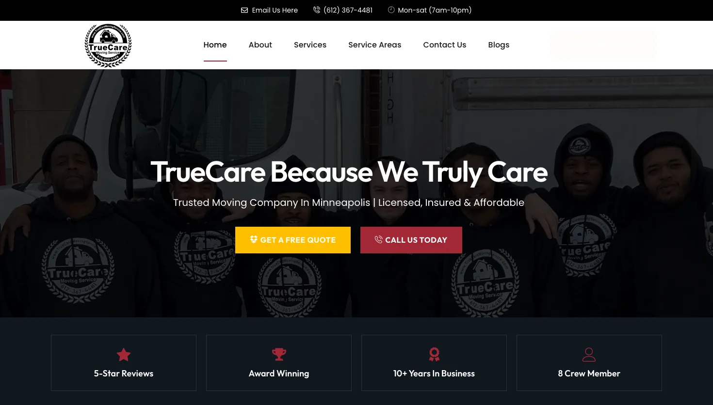 True Care Moving Service website screenshot