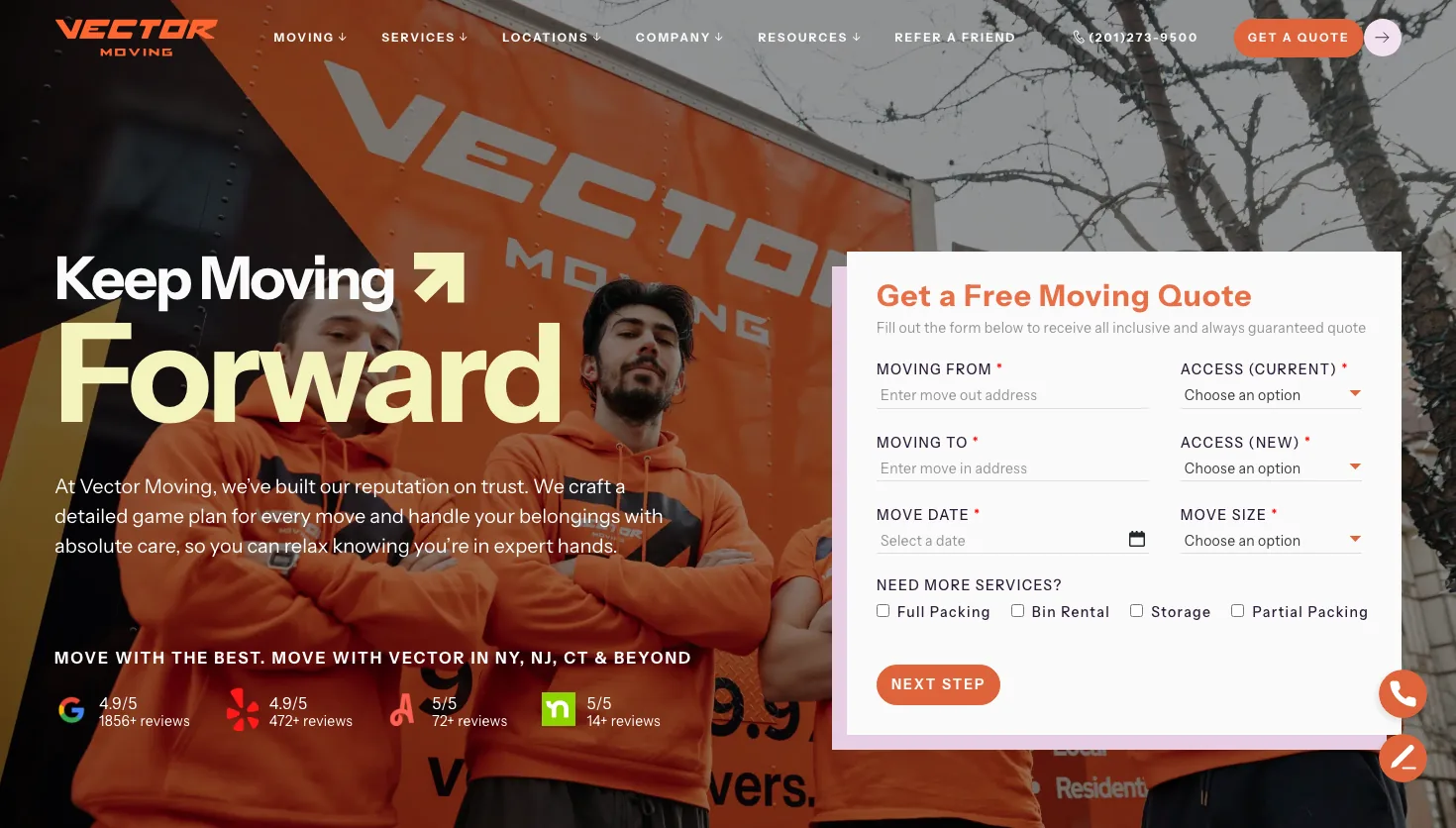 Vector Moving Company website screenshot