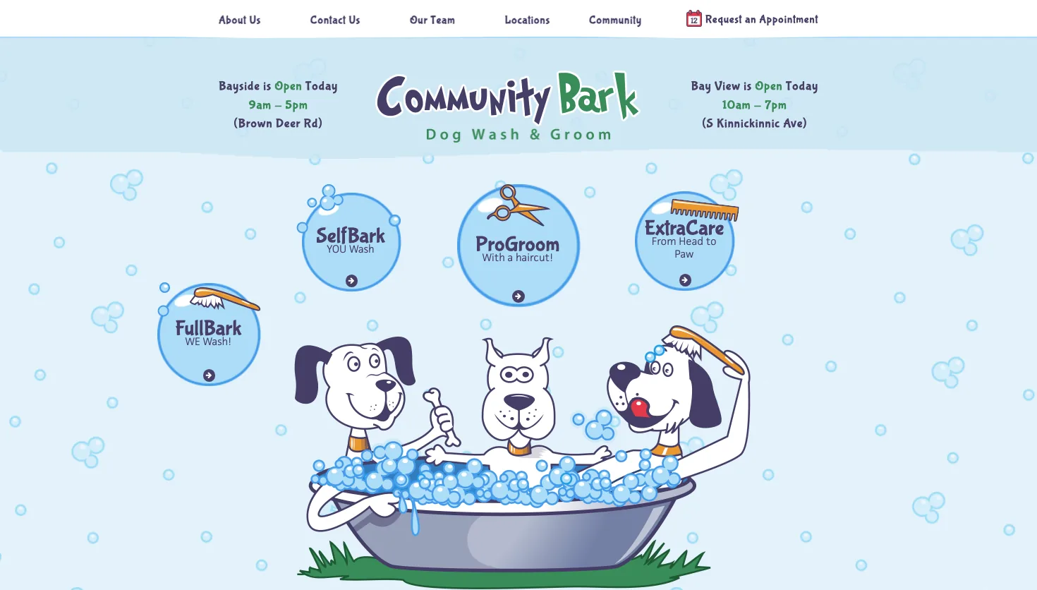 Community Bark Dog Wash & Groom - Bay View website screenshot