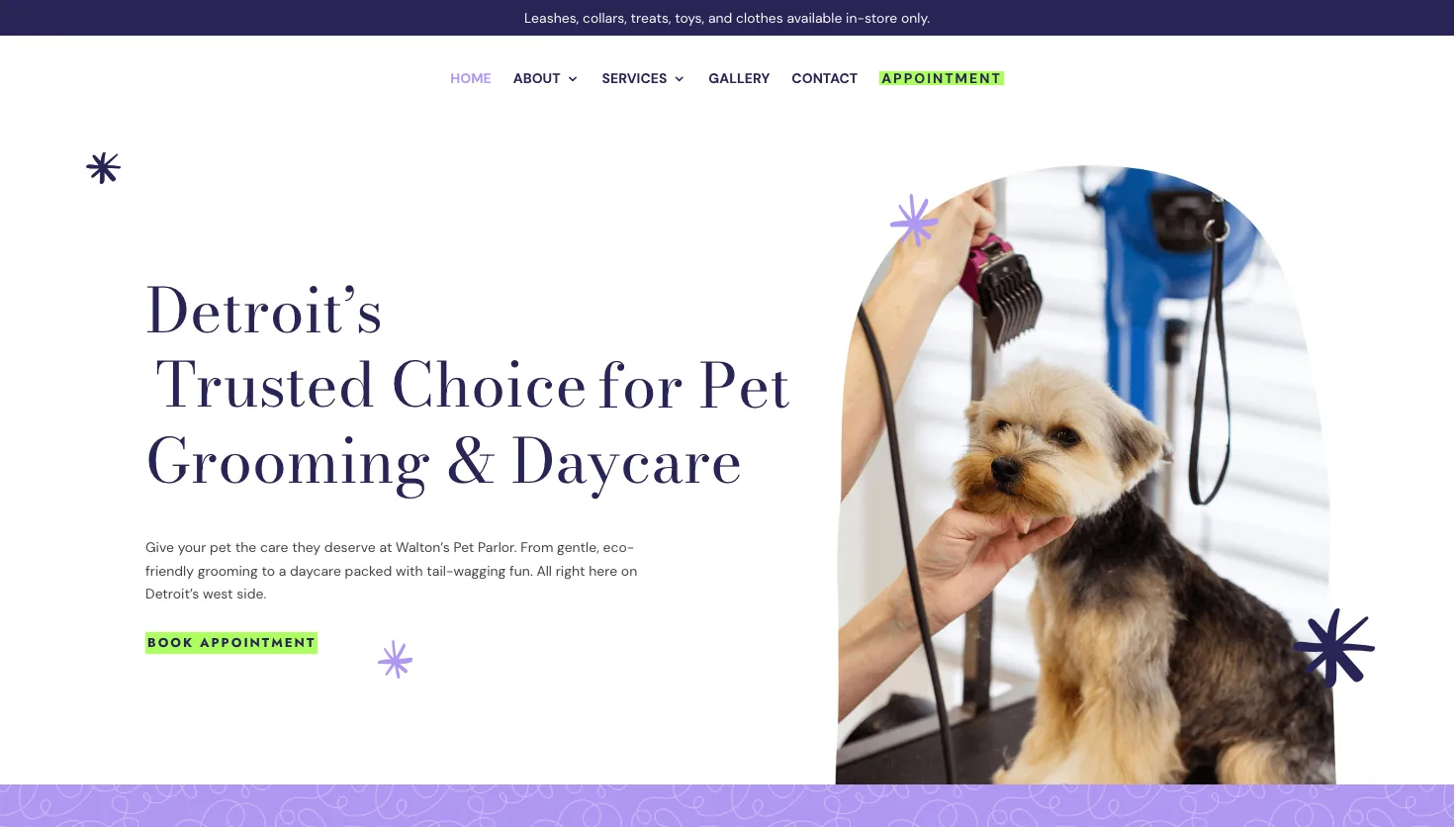 Walton’s Pet Parlor website screenshot