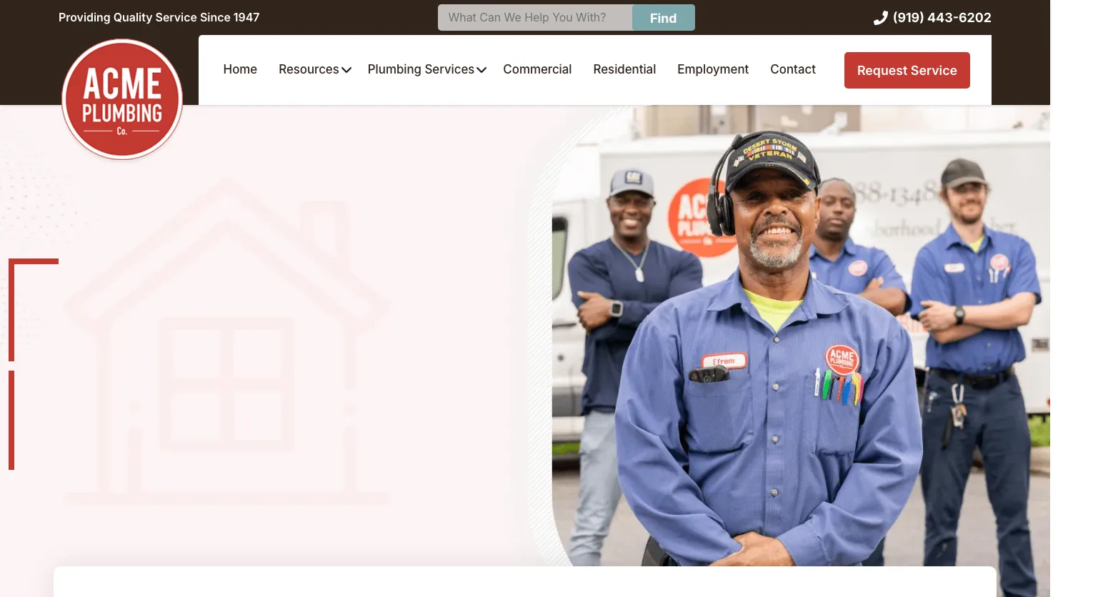 Acme Plumbing Co. website screenshot