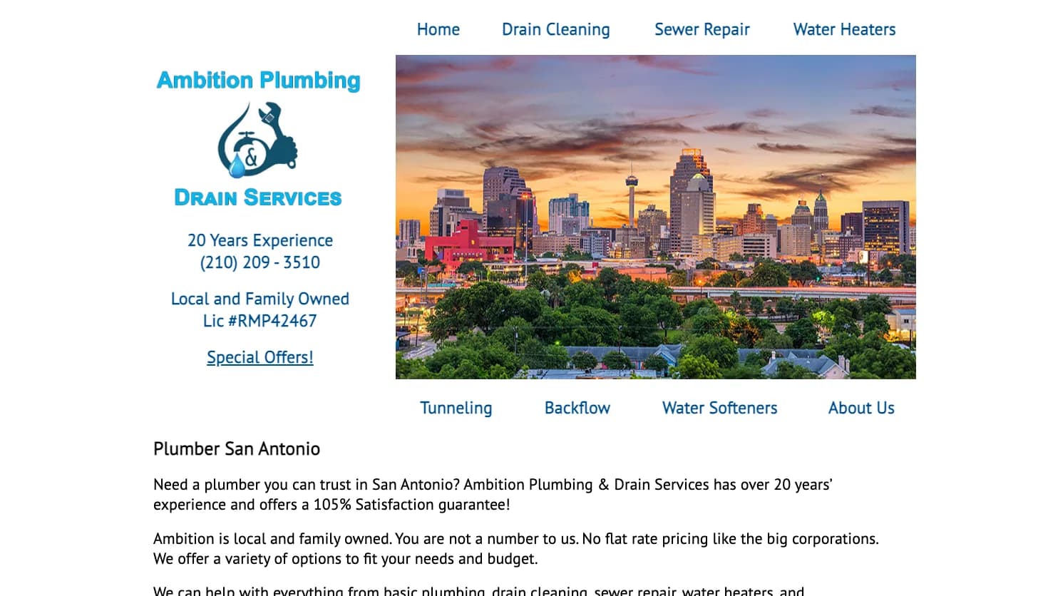 Ambition Plumbing & Drain Services website screenshot