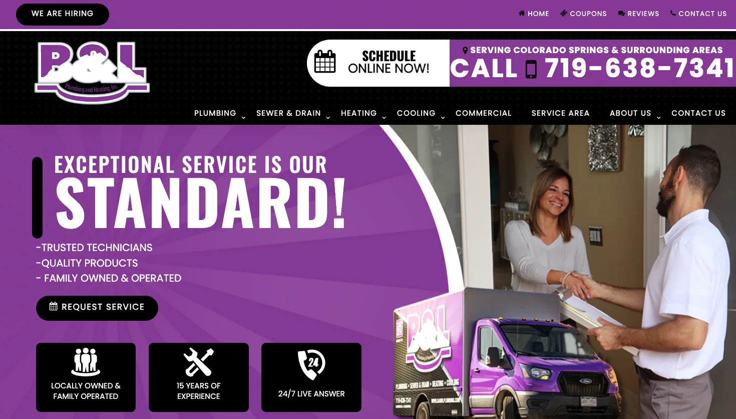 B&L Plumbing website screenshot