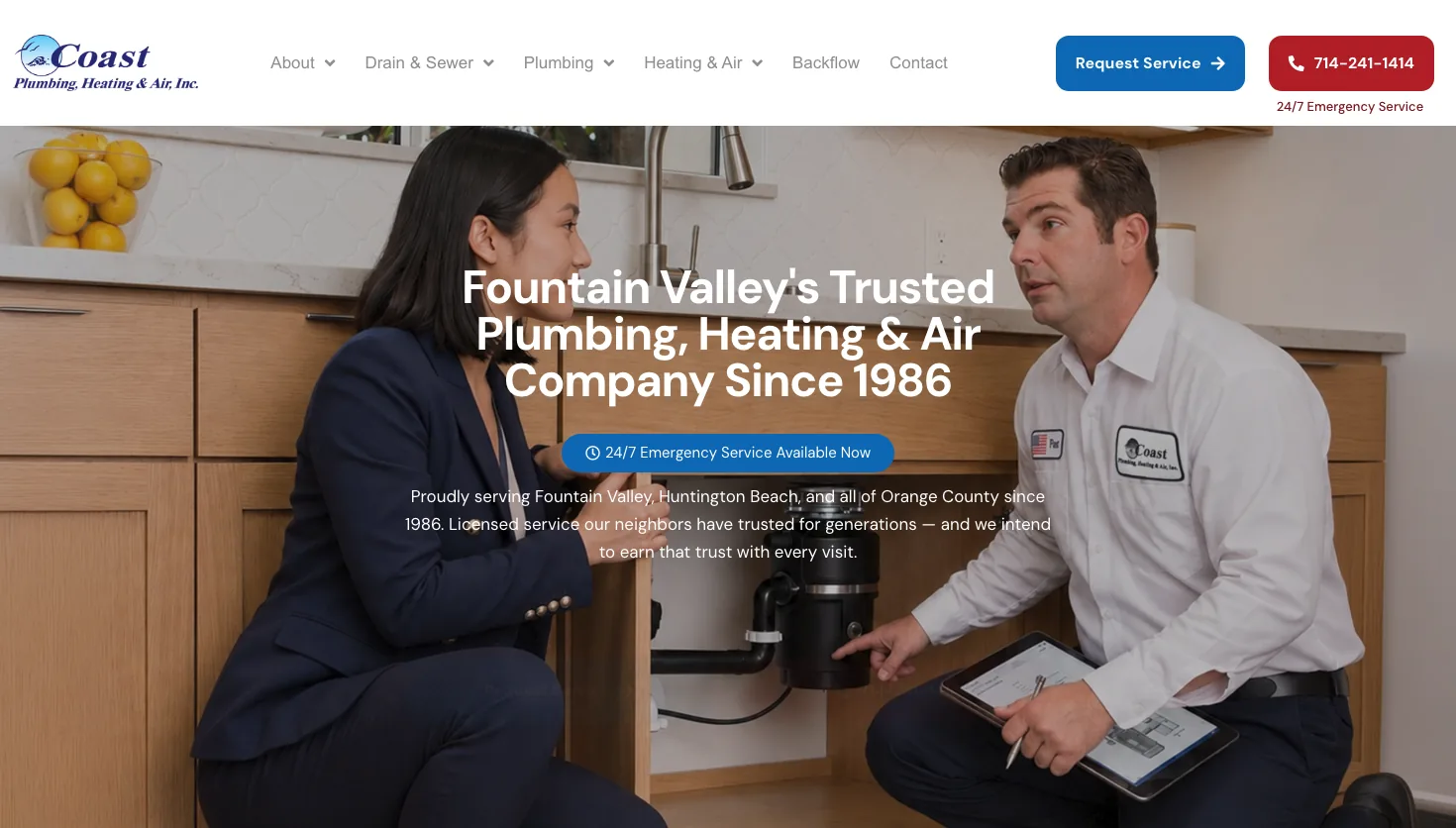 Coast Plumbing website screenshot