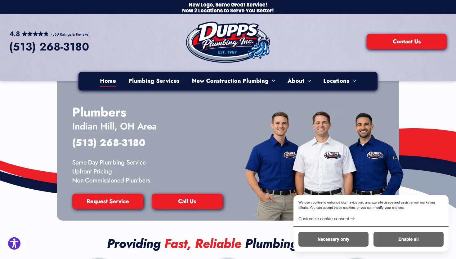 Dupps Plumbing website screenshot
