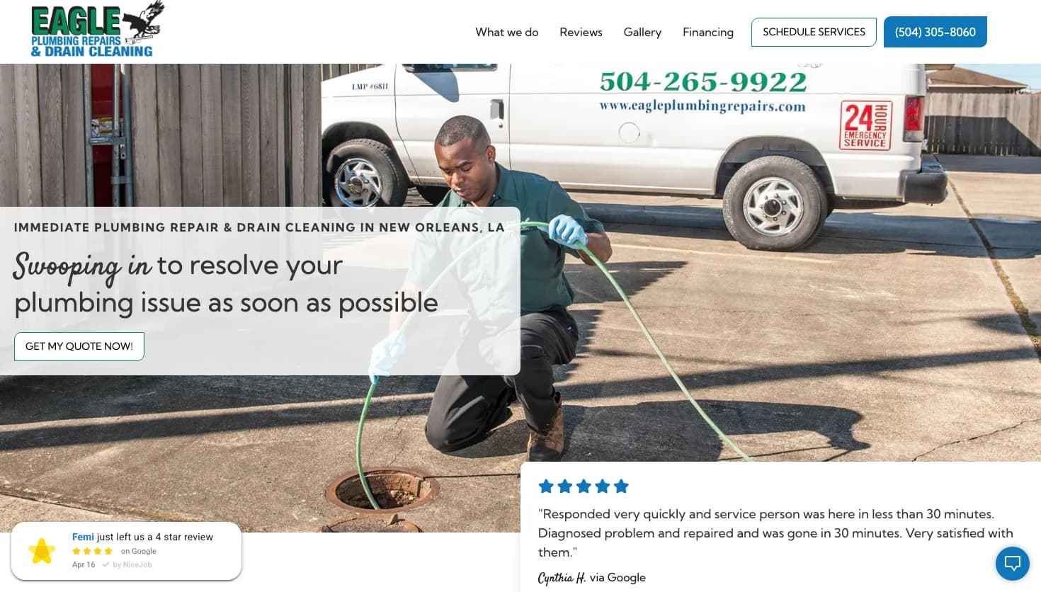 Eagle Plumbing Repairs and Drain Cleaning website screenshot