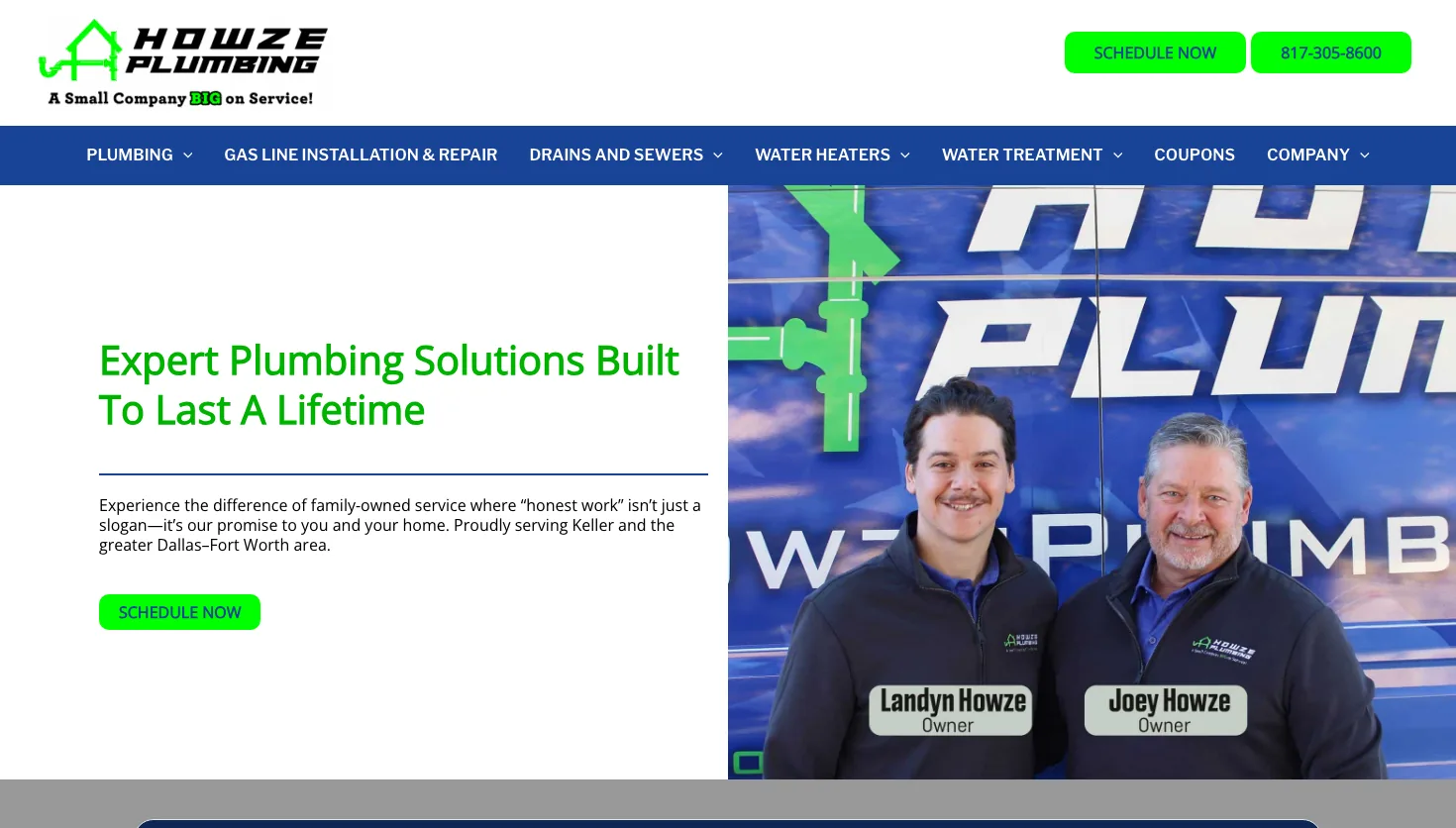 Howze Plumbing website screenshot