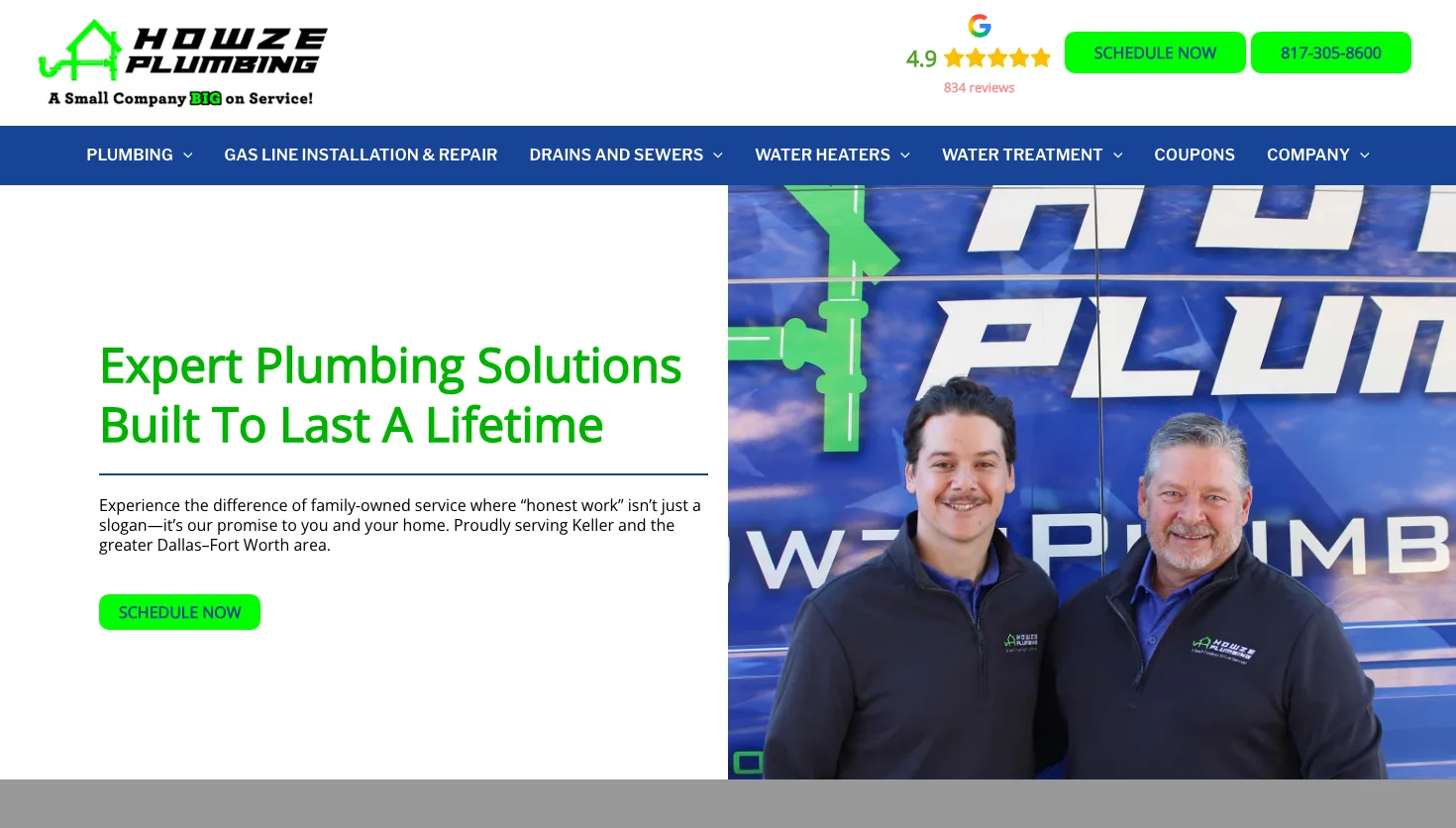Howze Plumbing website screenshot