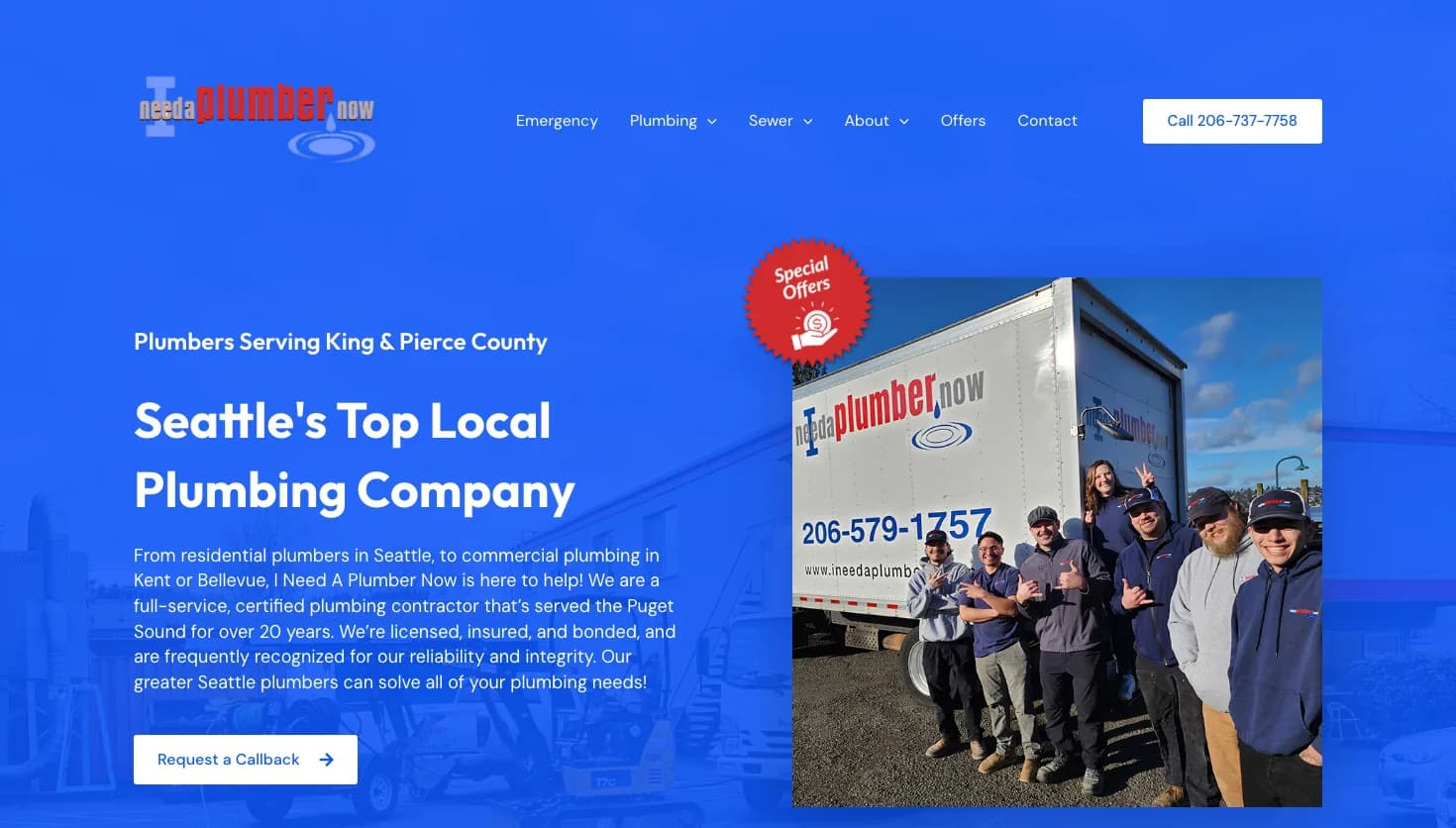 I Need A Plumber Now and Sewer Services website screenshot