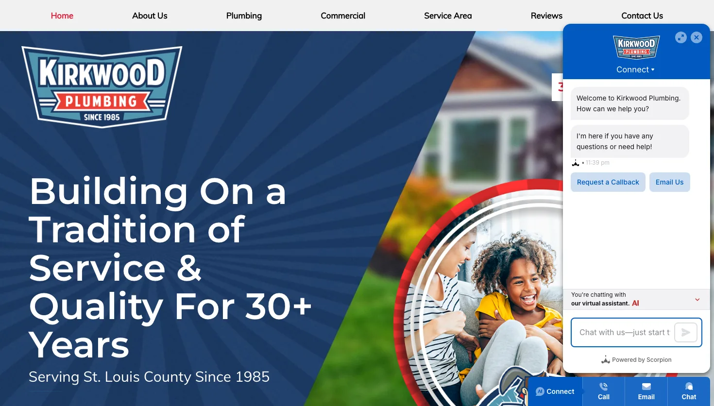 Kirkwood Plumbing Inc website screenshot